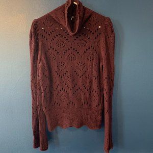 Free People Sweater Size M- Burgundy Cropped Long Sleeve Cowl Neck Open …